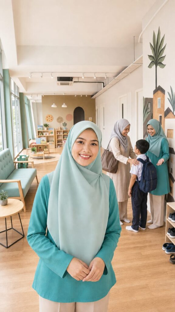 Ilustrasi guru menyambut pelajar; bukan foto lokasi pusat terkini